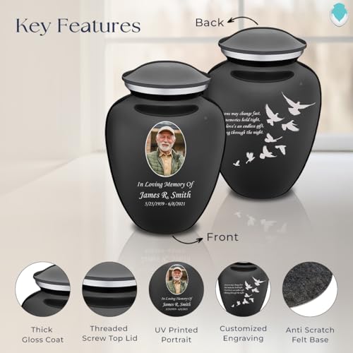 Embrace Adult Personalized Doves Cremation Urns for Human Ashes I Large Picture Charcoal Funeral Urn for Adult Men and Women with Double Side Engraving I 200 lbs - color: _Charcoal (Double Sided)