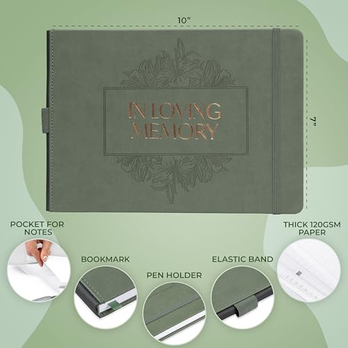 Skyline Funeral Guest Book, Memorial Service Sign-In, Cypress | 10x7 in, 610 entries, Eco leather hardcover, Personalized celebration of life guestbook, Memory book & condolence register - color: Cypress