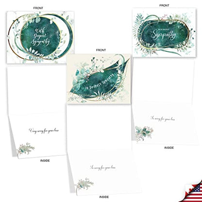 The Best Card Company 20 Assorted Sympathy Notecards Boxed Set 4 x 5.12 Inch with Envelopes (10 Designs, 2 Each) Greenery Grieving AM10322SMG-B2x10 - style: Greenery Grieving