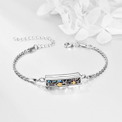 ONEFINITY Urn Bracelet for Ashes 925 Sterling Silver Abalone Shell Hummingbird/Dragonfly/Butterfly/Sunflower Cremation Jewelry for Ashes Keepsake Pendant Locket Bracelet for Women Mom - style: Abalone Hummingbird