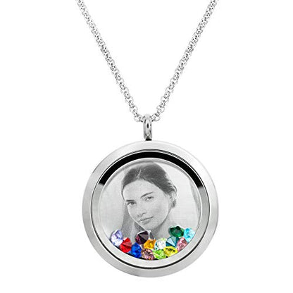 Laser Engraved Personalized Photo & Text Message Floating Locket Crystals Necklace Pendant Handmade Love Note Anniversary Wedding Birthday Gift - style: Mixed Colors - Photo + Message Engraving