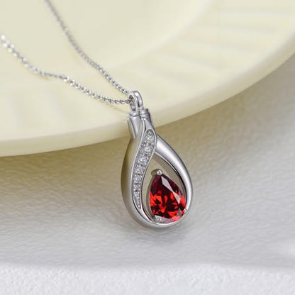 Teardrop Urn Necklace for Ashes Birthstone Keepsake Pendant Cremation Jewelry for Ashes Memorial Jewelry Gifts for Loss of a Loved One for Women - style: Jan-Garnet