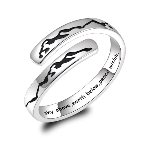 BEILIN 925 Sterling Silver Inspirational Jewelry Rings Adjustable Ring Personality Encouragement Gift for Teens Women - style: Design 1: Sky above, earth below, peace within