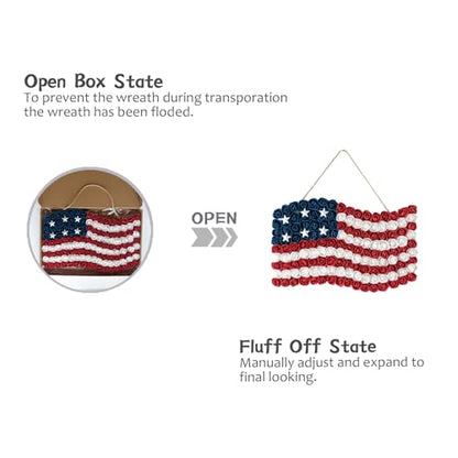 4th of July Wreath Patriotic Independence Day Wreath for Front Door, 17 * 11Inch Window Wall Patio Decoration Memorial Day Americana with Red White and Blue American Flag - size: 17*11Inch