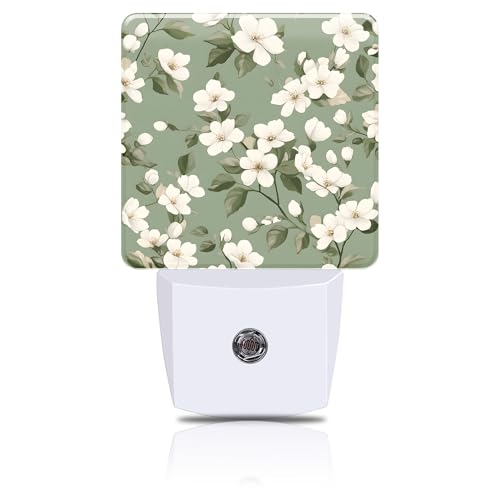 Night Light White and Green Flowers Night Lights Plug into Wall Smart Dusk to Dawn Sensor 0.5W Energy Efficient Led Lamp for Men Women Bedroom Bathroom Hallway Stairway Decor - color: White and Green Flowers