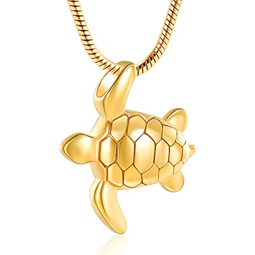 shajwo Sea Turtle Cremation Urn Necklaces for Ashes | Stainless Steel Animal Urn Keepsake Jewelry Pendants for Men Women - color: 1-Gold