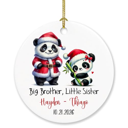 Personalized Cute Panda Big Brother Ornament, Big Brother & Little Sister Ornaments Xmas Decor, Sibling Panda Keepsakes Custom Names & Date, Panda Brothers Xmas Tree Ornament Gifts for Christmas 2026 - color: Big Brother & Little Sister #1 Ornament