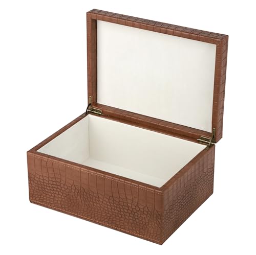 HofferRuffer Faux Leather Decorative Box, Large Wooden Structure Keepsake Box Accessory Organizer Jewelry Organizer with Hinged Lid, Storage Container for Home or Office (CrocoBrown) - color: CrocoBrown