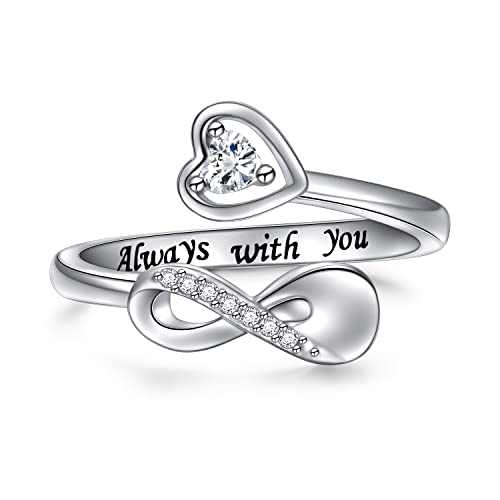 Cremation Ring for Ashes - Sterling Silver Infinity Mini Urn Ring Heart Shape Hold Loved Ones Ashes Always With You Keepsake Locket Rings for Human/Pet Ash Memorial Jewelry for Women - color: White