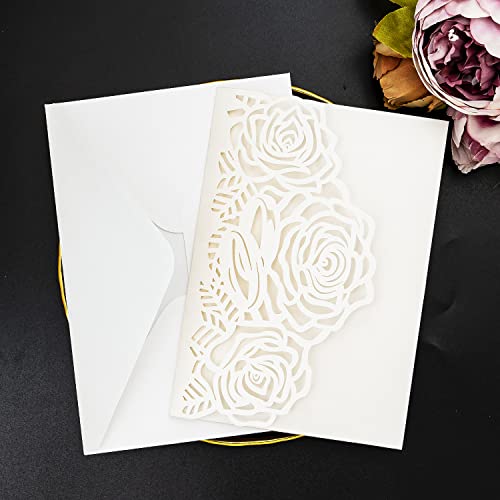 Laser Cutting Invitation Card Greeting Card Graduation Party Rose Flower Wedding Birthday Party Invitations Invitation Pocket With Envelope (White) | Greeting Card, Graduation Party, Rose Flower, Wedding Birthday Party Invitations, Invitation Pocket With