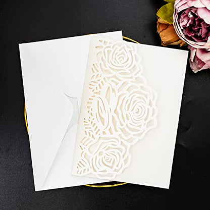 Laser Cutting Invitation Card Greeting Card Graduation Party Rose Flower Wedding Birthday Party Invitations Invitation Pocket With Envelope (White) | Greeting Card, Graduation Party, Rose Flower, Wedding Birthday Party Invitations, Invitation Pocket With