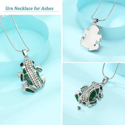 Frog Urn Necklace for Ashes Animals Cremation Jewelry Stainlee Steel Memorial Necklaces Keepsake Jewelry Ashe Holder Pendant for Human Ashes with Filling Kits - color: Green