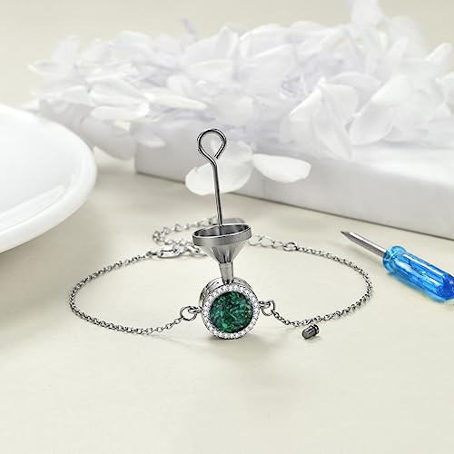 Sunflower/Tree of Life Urn Bracelet for Ashes 925 Sterling Silver Sunflower/Tree of Life Cremation Keepsake Pendant Locket Bracelet for Women Mom - style: Turquoise Urn Bracelet