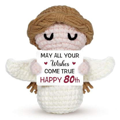 80th Birthday Gifts for Women Men, 1946 80th Birthday Decorations, Happy 80 Year Old Gifts for Family Friends - Handmade Positive Angel Crochet Doll - style: 80th Birthday Gifts