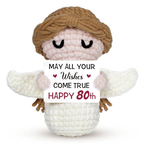 80th Birthday Gifts for Women Men, 1946 80th Birthday Decorations, Happy 80 Year Old Gifts for Family Friends - Handmade Positive Angel Crochet Doll - style: 80th Birthday Gifts