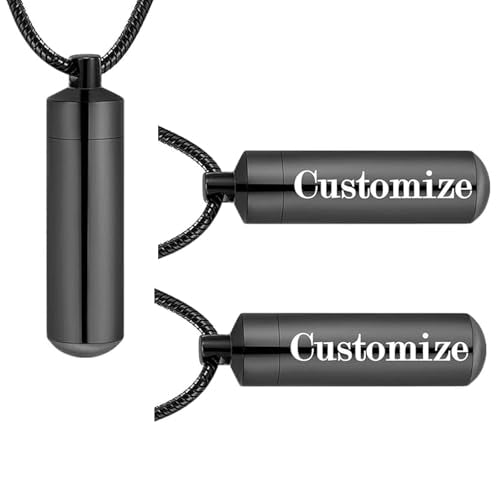 Cylinder Urn Necklace for Ashes with Glass Vials Cremation Jewelry Stainless Steel Ash Holder Keepsake Memorial Jewelry with Fill Tool - color: Customize-A