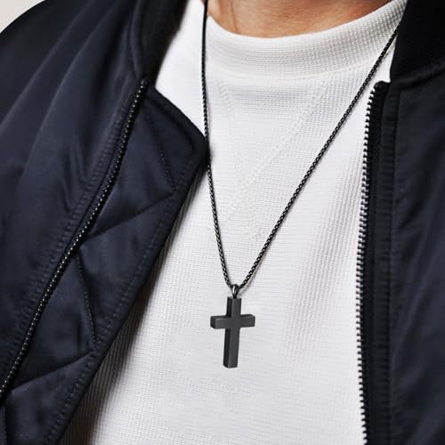 Cross Urn Necklaces for Ashes Stainless Steel Religious Cross Ashes Necklace Pendant for Men Women Cremation Jewelry for Ashes of Loved Ones - color: Black