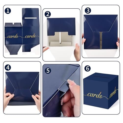 Navy Blue Card Box Gold Foil Wedding Favors Gift Card Boxes Post Box Receiving Money Box Holder for Wedding Reception, Baby Showers, Anniversary, Birthday Party, Retirement, Graduation Envelope Holder - color: Navy Blue and Gold