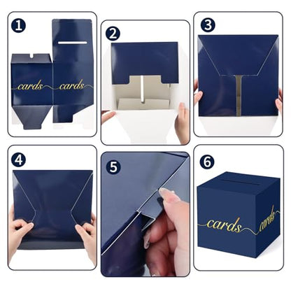 Navy Blue Card Box Gold Foil Wedding Favors Gift Card Boxes Post Box Receiving Money Box Holder for Wedding Reception, Baby Showers, Anniversary, Birthday Party, Retirement, Graduation Envelope Holder - color: Navy Blue and Gold
