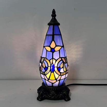 Small Tiffany Stained Glass Table Lamp 5.5X11 Inch, Blue Baroque - color: Stained Glass