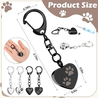 Tondiamo 4 Pcs Pet Urn Keychain for Dog Ashes Heart Shaped Dog Ashes Keychain Stainless Steel Pet Ashes Keepsake Paw Print Memorial Urn for Cat Puppy Loss of Sympathy Gifts Cremation Jewelry