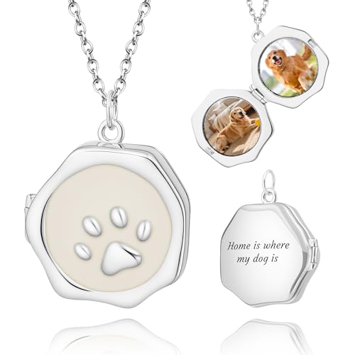 18K Gold Cross Locket Necklace for Women Holds Photo Necklace with Personalized Picture Necklaces Pendant 18 Inch Birthday Mother's Day for Women - color: Paw Locket Necklace