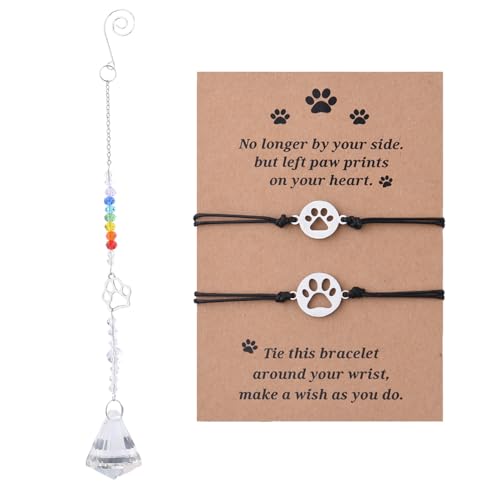 Sisadodo Rainbow Bridge Dog Memorial Gifts for Loss of Dogs Cats Rainbow Bridge Bracelet Keychains Paw Crystal Sun Catcher - color: crystal suncatcher bracelet and card