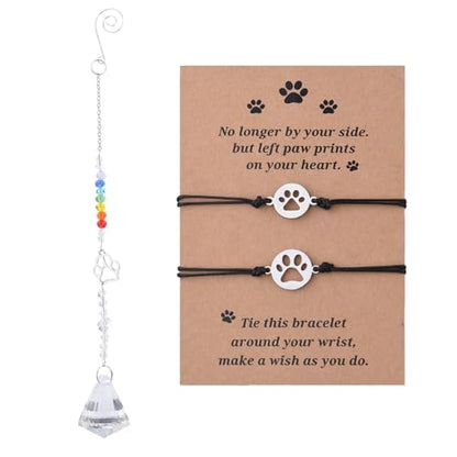 Sisadodo Rainbow Bridge Dog Memorial Gifts for Loss of Dogs Cats Rainbow Bridge Bracelet Keychains Paw Crystal Sun Catcher - color: crystal suncatcher bracelet and card
