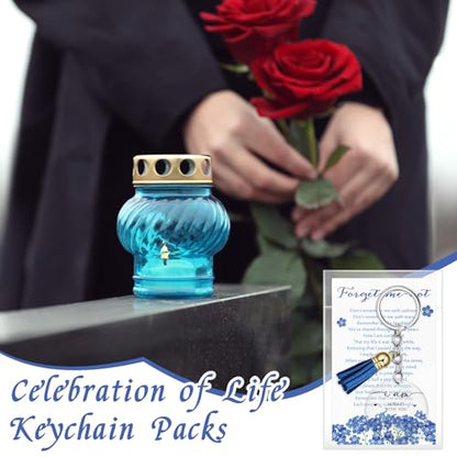 Landical Funeral Favors Forget Me Not Celebration of Life Favors Keychain with Tassel, Card, Gift Bag for Funeral Guest Gifts