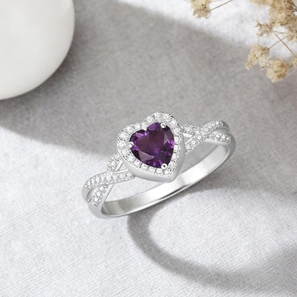 Birthstone Cremation Urn Rings for Ashes for Women 925 Sterling Silver Heart Cut Gemstone with Moissanite Urn Keepsake Ring Memorial Cremation Jewelry Hold Loved Ones Ashes