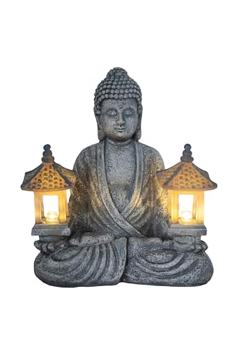 Buddha Outdoor Solar Figurine Decor Light, Meditation Small Elegant Garden Statues, Gifts for Mom, Halloween Décor Waterproof Patio Balcony Yard Lawn Ornament 8.66”