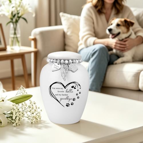 SOITIS Engraving Pet Urns for Cats Dogs Urns for Ashes 4.8" Ceramic Pet Urn - color: Custom-white Heart Paw