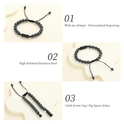 Oinsi Lava Rock Bracelet With Tube Memorial Urn Jewelry For Ashes Of Loved Ones Keepsake Cremation Bracelet Women Men Adjustable Length - color: Gray