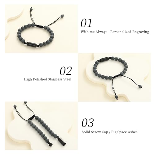 Oinsi Lava Rock Bracelet With Tube Memorial Urn Jewelry For Ashes Of Loved Ones Keepsake Cremation Bracelet Women Men Adjustable Length - color: Gray