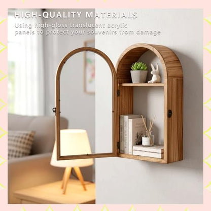 Shadow Box Frame with Clear Acrylic Door, Removable Shelves & Linen Back - Large Display Case Picture Frame for Wall or Tabletop - Memory Box for Wedding Bouquet, Photos, Medals, Memorabilia