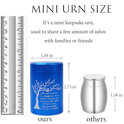 Small Urns for Ashes - Set of 4，2.7 inch Aluminium Mini Urns, Cremation Urns for Human Ashes, Ashes Holder, Small Keepsake urns-A Limb has Fallen from The Family Tree, Blue - size: Tree-Blue