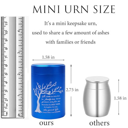 Small Urns for Ashes - Set of 4，2.7 inch Aluminium Mini Urns, Cremation Urns for Human Ashes, Ashes Holder, Small Keepsake urns-A Limb has Fallen from The Family Tree, Blue - size: Tree-Blue