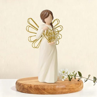 “Love You” Angel Figurine Holding Love Sign, 5.3" Hand-Painted Resin Statue | Perfect Sentimental Gift to Girlfriend, Boyfriend, Family Members, Wife, Husband, Sculpted Hand-Painted Figurine - style: Love you