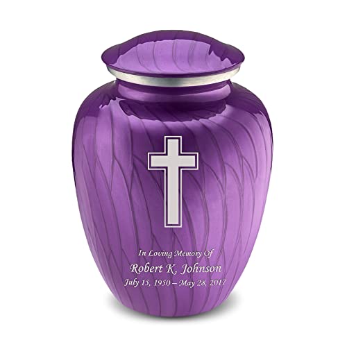 Adult Personalized Simple Cross Cremation Urns for Human Ashes I Large Pearl Purple Funeral Urn for Men and Women I 200 lbs - color: Pearl Purple