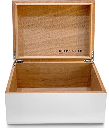Blake & Lake Large Wooden Keepsake Box - White, Hinged Lid - Decorative Storage Box for Jewelry and More - color: White