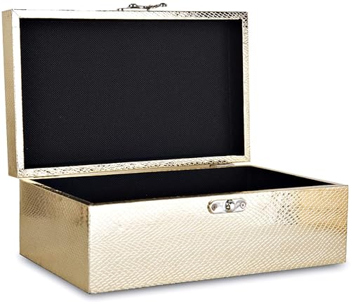 Set of 2 Decorative Wooden Keepsake Boxes Storage Boxes with Gold Leather and Clasp Closure Small Size Jewelry Organizer Gift Box