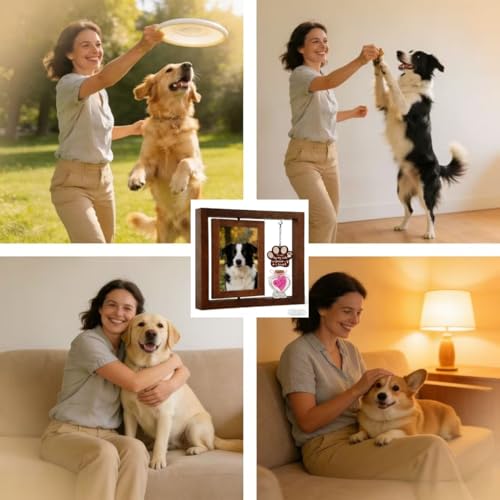 Dog picture frame, Memorial Gifts ,Loss of Cat Dogs Memorial Picture Frame - Rotating Wooden Frame for 4x6 Photo And Hair Jar,Keepsake Remembrance Sympathy Gift for Loss of Dog ,Sympathy Gift for Pet Bereavement