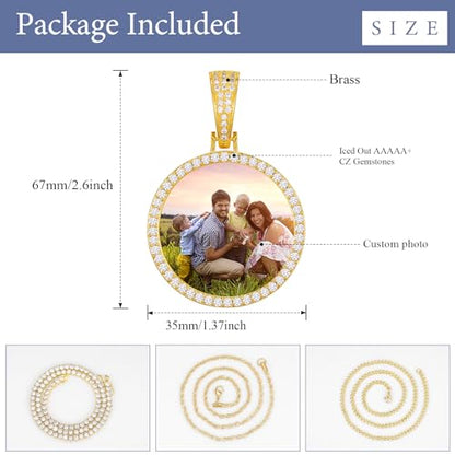 YIMERAIRE Customized Picture Necklace Personalized Circle Chain - color: 01 Circle Pendant Text(Gold)+Rope Chain 0171