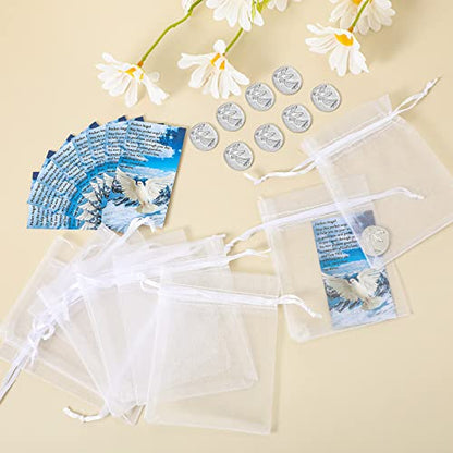 Sureio 10 Sets Memorial Angel Sign Coins Funeral Pocket Token Peace Dove Poem Lucky Prayer Cards Angel Coin Funeral Favors for Guests Celebration of Life Favors (Memorial Angel Theme,30 Pieces)