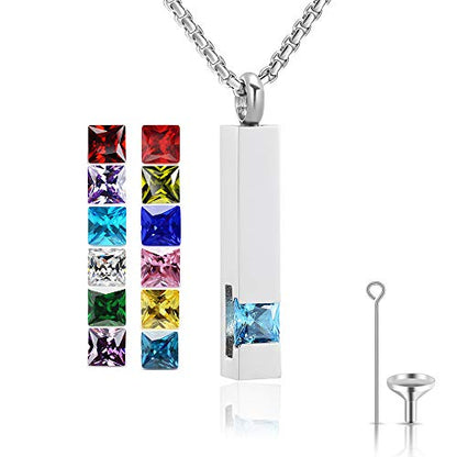YOUFENG Urn Necklaces for Ashes Birthstone Cube Urns for Human Ashes Memorial Cremation Urn Locket Keepsake Ashes Jewelry - style: Silver - March