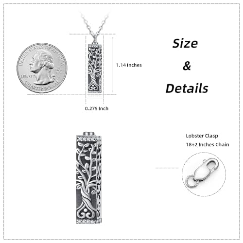 Sterling Silver Tree of Life Flower Celtic Cremation Ashes Urn Pendant Necklace for Women - color: Bar *Treelife Sty1(Zircon)