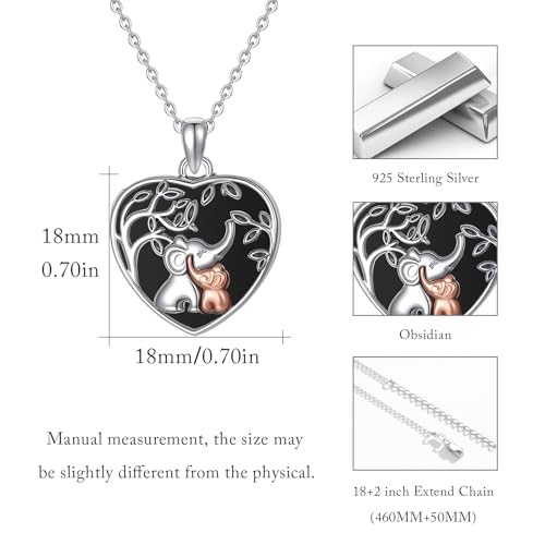 TUGHRA Locket Necklaces That Holds Picture Sterling Silver Elephant Locket Heart Pendant Necklace Photos Jewelry Gifts for Women Teen Mom Daughter - style: 02-Obsidian