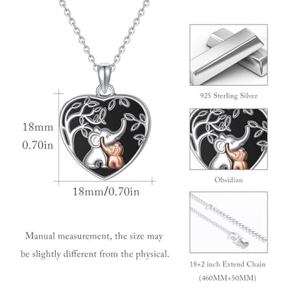 TUGHRA Locket Necklaces That Holds Picture Sterling Silver Elephant Locket Heart Pendant Necklace Photos Jewelry Gifts for Women Teen Mom Daughter - style: 02-Obsidian