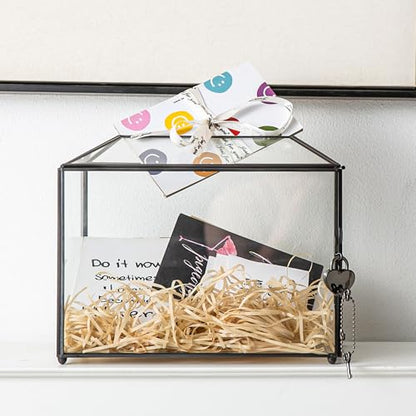 Wedding Glass Card Box with Slot and Lock, 10.2 x 6 x 8 Inch, Small Black Geometric Cards Holder for Birthdays Party Reception, Wishing Well - Slot Length 6.3'' (Glass Box Only) - color: C-Small Black Card Box 10.2''