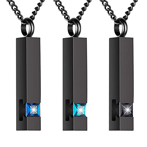Crystal Black Cremation Jewelry for Ashes Silver Urn Necklace for Ashes, Birthstone Cube Urns Memorial Ashes Necklace Pendant Keepsake, Cremation Urn Jewelry Bar Pendant With CZ - style: 3 Pack black urn necklace